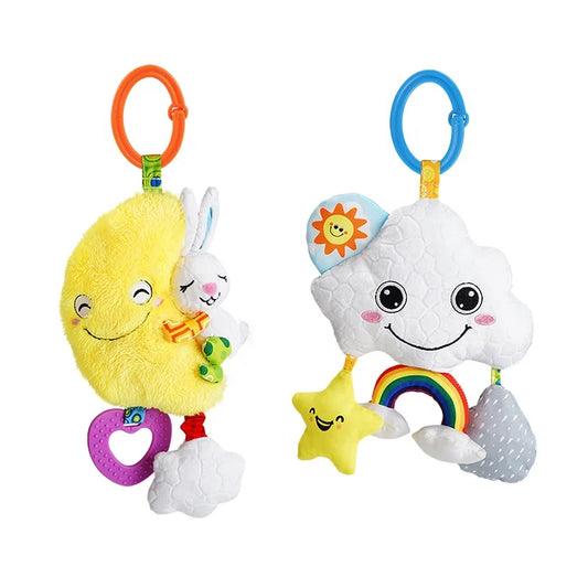 Jollybaby 2025 Unisex White 17*27cm Soft Plush Cloud Moon Hanging Rattle Baby Pull String Musical Stuffed Animal Toy PP Cotton