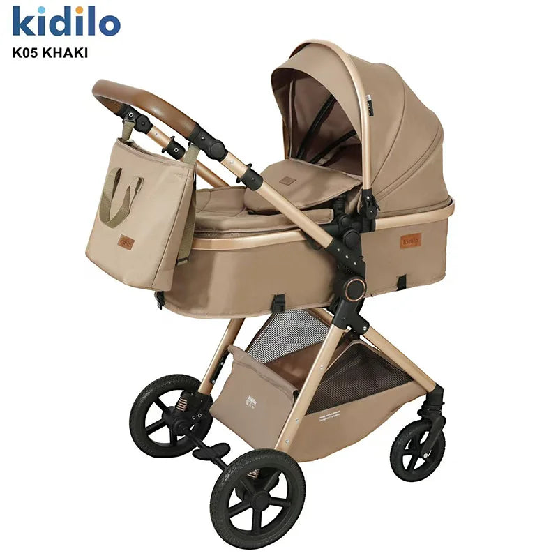 K05 Kidilo 0-3 Years 3 in 1 Baby Stroller with Car Seat Non-Toxic Durable Foldable Travel Stroller for Toddlers Family Trips