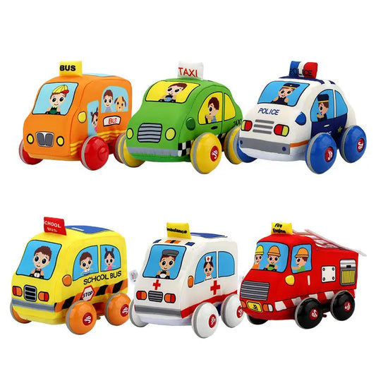 Jollybaby Police Cars Baby Mini Toy Soft Vehicles Pull-Back Racing Baby Plush Stuffed Car Toys for Children Kids