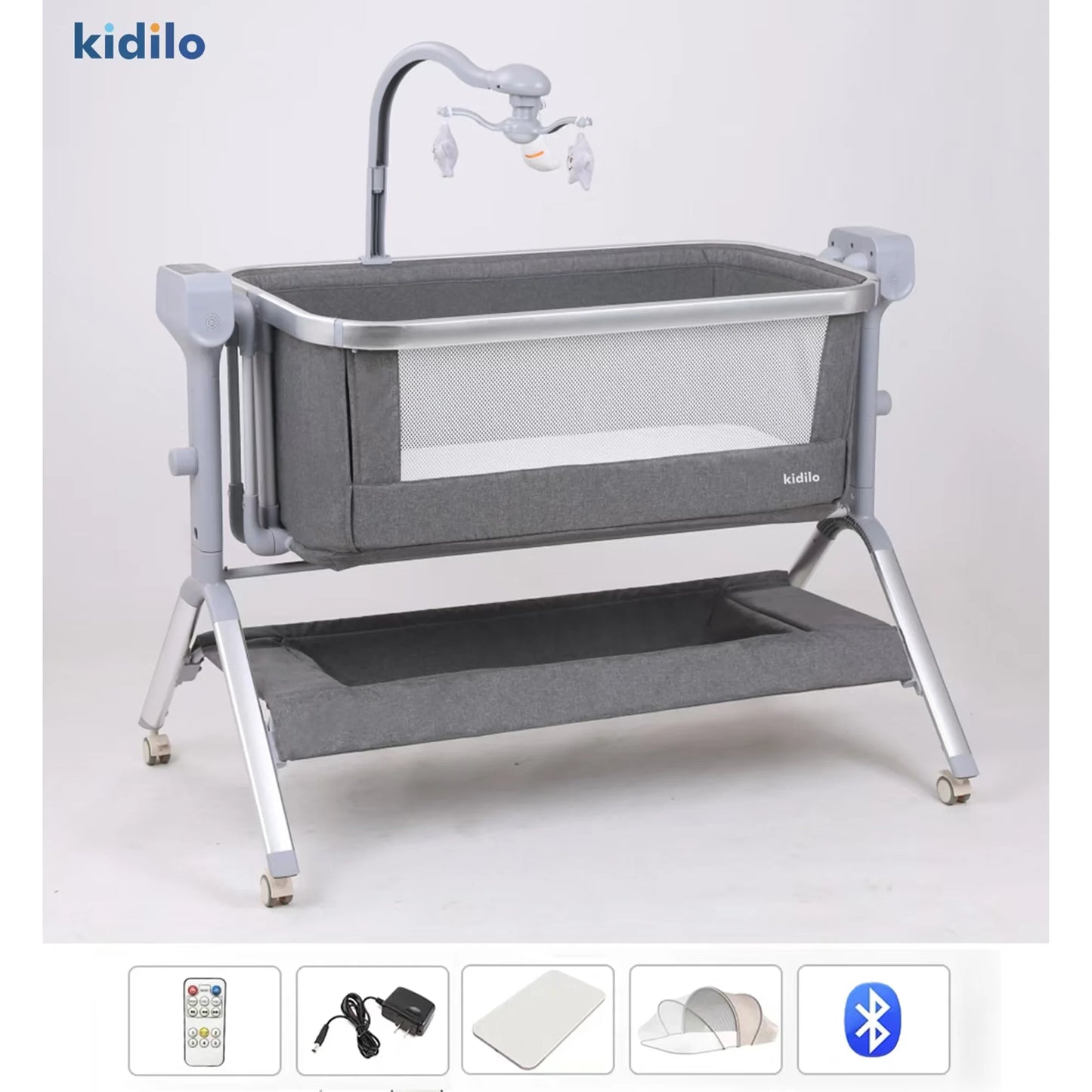 Newborn Foldable Portable Modern Kidilo Luxury Baby Crib, Convertible 3 in 1 Bedside Crib with Mosquito Net for Nursery Y11