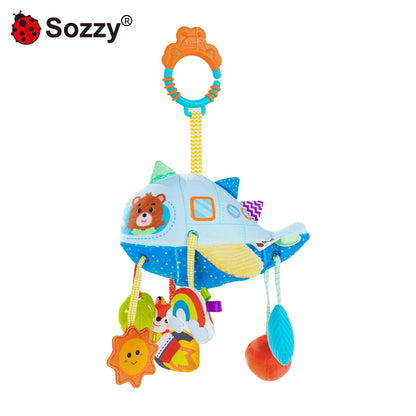 Custom Car Transportation Sensory Hanging Toys Soft Stuffed Activity Plush Toy for Stroller Crib Cot Musical Pull String Set for