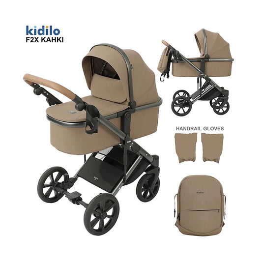 0-3 Years 3 in 1 Kidilo Baby Stroller with Car Seat, Non-Toxic Durable Foldable Travel Stroller for Toddlers Family Trips F2X