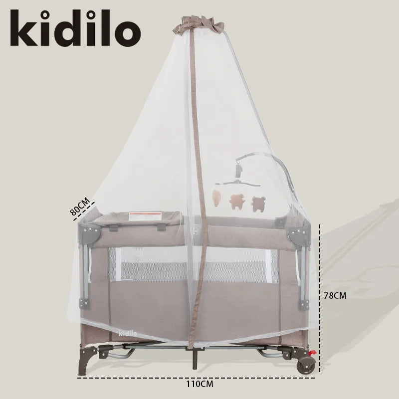 Newborn Foldable Portable Modern Kidilo Luxury Baby Crib, Convertible 3 in 1 Bedside Crib with Mosquito Net for Nursery T-703L