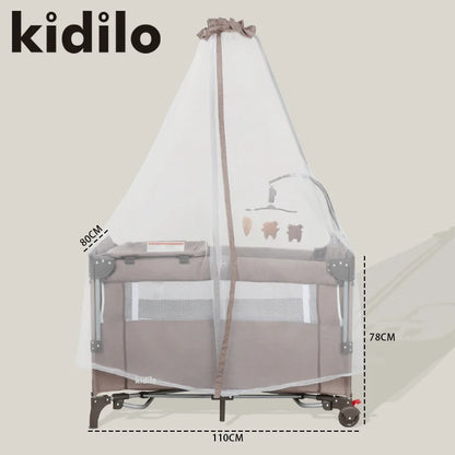 Newborn Foldable Portable Modern Kidilo Luxury Baby Crib, Convertible 3 in 1 Bedside Crib with Mosquito Net for Nursery T-703L