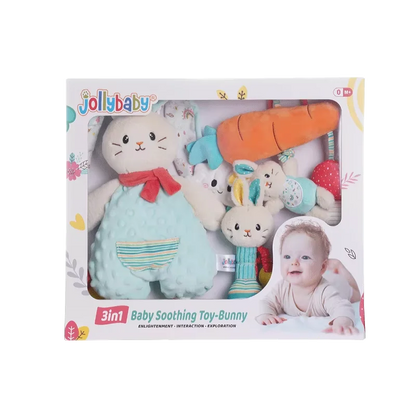 Jollybaby Custom Soft Plush Hand Rattle Baby Rattle Gift Set Newborn Hanging Toys Plastic Animal Toys Including a Stuffed Rabbit