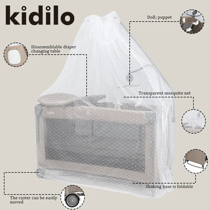 Kidilo Newborn Foldable Travel Play Baby Portable Convertible Bedside Crib Bed 3 in 1 Luxury Set Mosquito Net for Babies T-702L