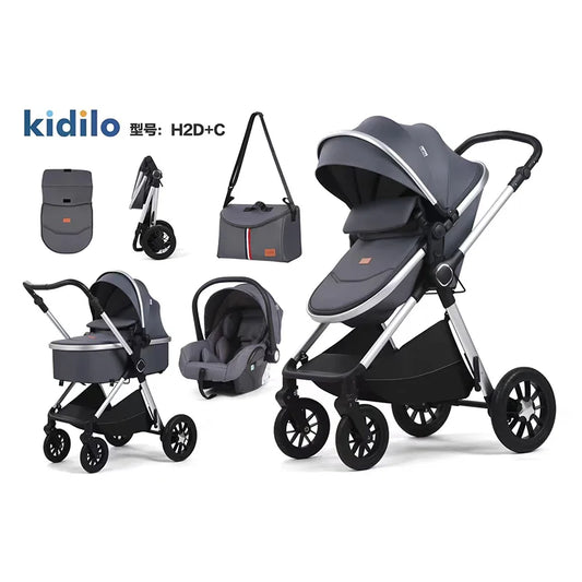 0-3 Years 3 in 1 Baby Stroller with Car Seat, Non-Toxic Durable Foldable Travel Stroller for Toddlers Family Trips H2D+C