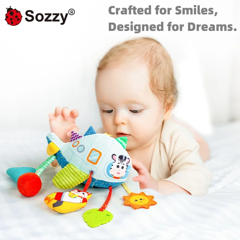 Manufacturer's Musical Soft Stuffed Activity Plush Hanging Baby Bed Stroller Cot Pull String Sensor Includes Sets for Plane Car