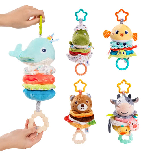 Customization logo Stuffed Animal Pull Music Sensory Baby Infant Hanging Musical Toy with Music Box