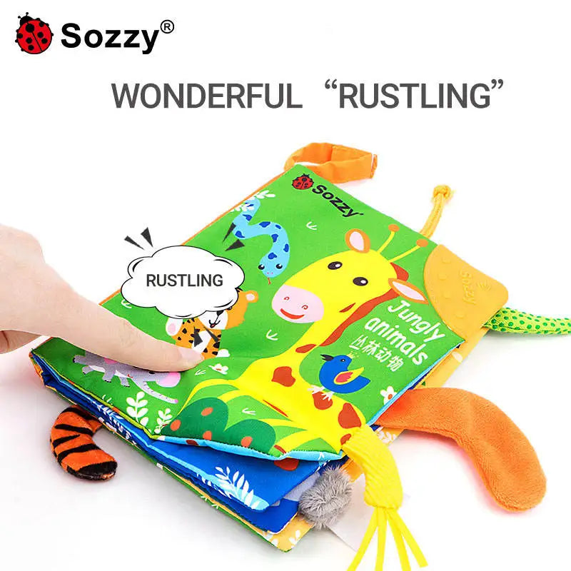Sozzy Animals Tails Baby Cloth Books Early Education Interactive Fabric Activity Crinkle Soft Fabric Unisex Colorful Education