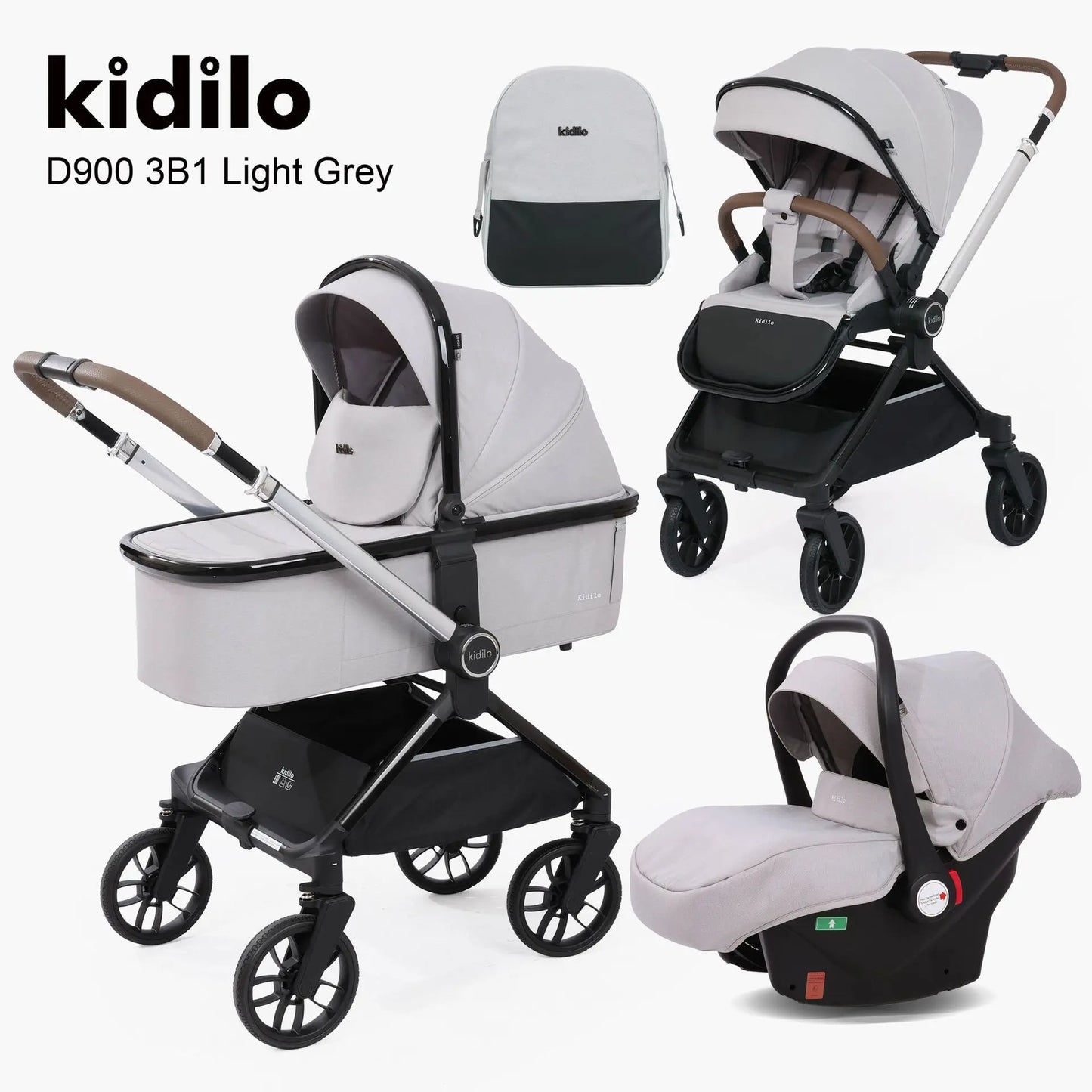 Kidilo Luxury 3 in 1 Baby Stroller Multiple Folding Wagon with Pram and Car Seat Wholesale From China Model D900 3B1