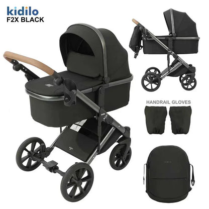 0-3 Years 3 in 1 Kidilo Baby Stroller with Car Seat, Non-Toxic Durable Foldable Travel Stroller for Toddlers Family Trips F2X