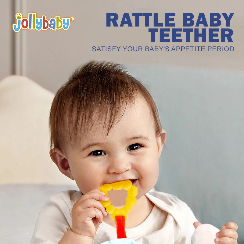 Jollybaby Custom Soft Plush Hand Rattle Baby Rattle Gift Set Newborn Hanging Toys Plastic Animal Toys Including a Stuffed Rabbit