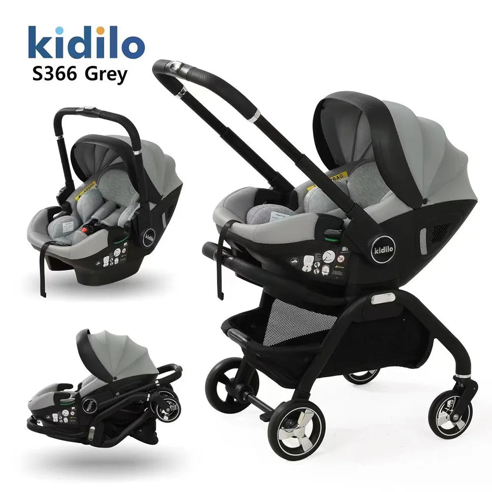 0-3 Years 3 in 1 Kidilo Baby Stroller with Car Seat, Non-Toxic Durable Foldable Travel Stroller for Toddlers Family Trips S366
