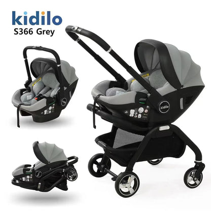 0-3 Years 3 in 1 Kidilo Baby Stroller with Car Seat, Non-Toxic Durable Foldable Travel Stroller for Toddlers Family Trips S366