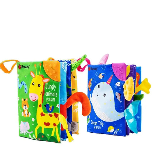 Sozzy Animals Tails Baby Cloth Books Early Education Interactive Fabric Activity Crinkle Soft Fabric Unisex Colorful Education