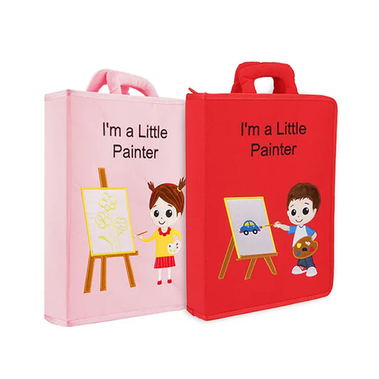 Jollybaby Kids Cloth Book with Color Pen Big Washable Painting Toys Puzzles Zipper Bag