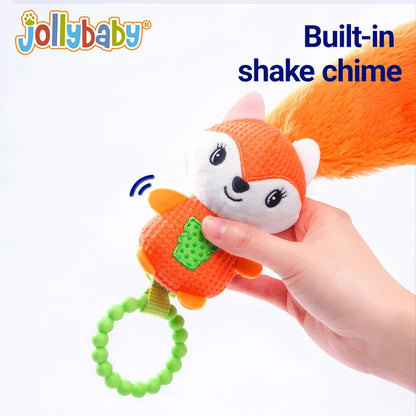 JOLLYBABY Infant Hand Grip Toys Early Development Baby Rattles with Long Animal Tails Soft Sound Handbells