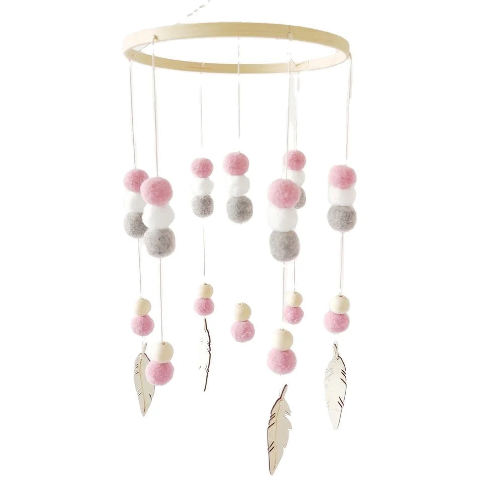 Mobile Wind Chime Hanging Toys Crib Bed Wood Musical Plush Custom Mobile Baby with Felt Balls Baby for Baby Unisex 2 to 4 Years