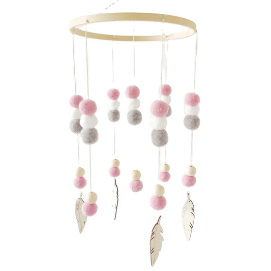 Mobile Wind Chime Hanging Toys Crib Bed Wood Musical Plush Custom Mobile Baby with Felt Balls Baby for Baby Unisex 2 to 4 Years