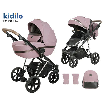 0-3 Years 3 in 1 Kidilo Baby Stroller with Car Seat, Non-Toxic Durable Foldable Travel Stroller for Toddlers Family Trips F11