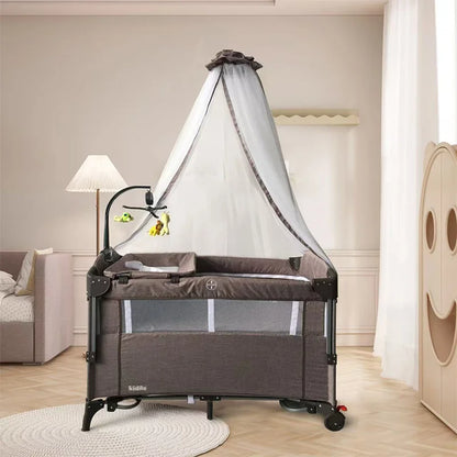 Newborn Foldable Portable Modern Kidilo Luxury Baby Crib, Convertible 3 in 1 Bedside Crib with Mosquito Net for Nursery P02