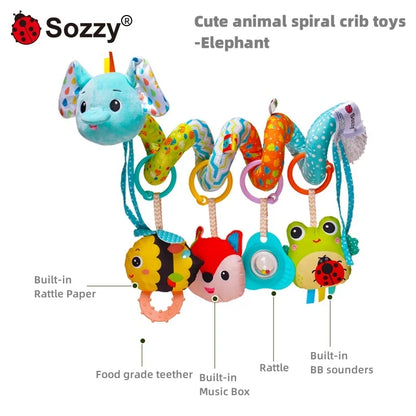 Interactive Elephant Giraffe Fox Baby Crib Mobile Hanging Toys Stroller Make Sounds Music Plastic Animal Play Rattles for