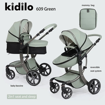 0-3 Years 3 in 1 Kidilo Baby Stroller with Car Seat, Non-Toxic Durable Foldable Travel Stroller for Toddlers Family Trips 609