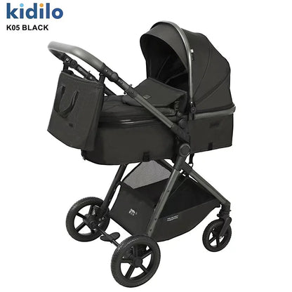 K05 Kidilo 0-3 Years 3 in 1 Baby Stroller with Car Seat Non-Toxic Durable Foldable Travel Stroller for Toddlers Family Trips