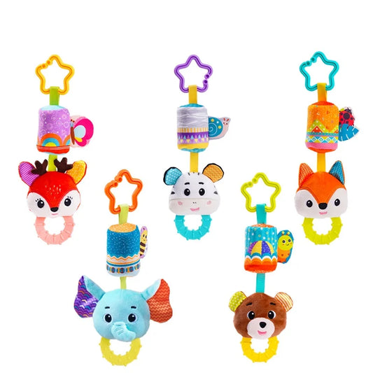 Sozzy Custom  Animal Rattle Pull Musical Shaker Play Gym Plush Stuffed Animal Baby Rattle Baby Hanging Toy for Car Seat Stroller
