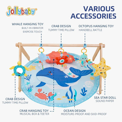 Newborn Infant Essentials Baby Play Gym Activity Mat 5 Detachable Cotton Toys Tummy Time Sensory Development Mat Sports Toy
