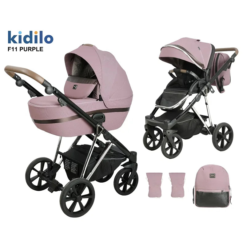 0-3 Years 3 in 1 Kidilo Baby Stroller with Car Seat, Non-Toxic Durable Foldable Travel Stroller for Toddlers Family Trips F11