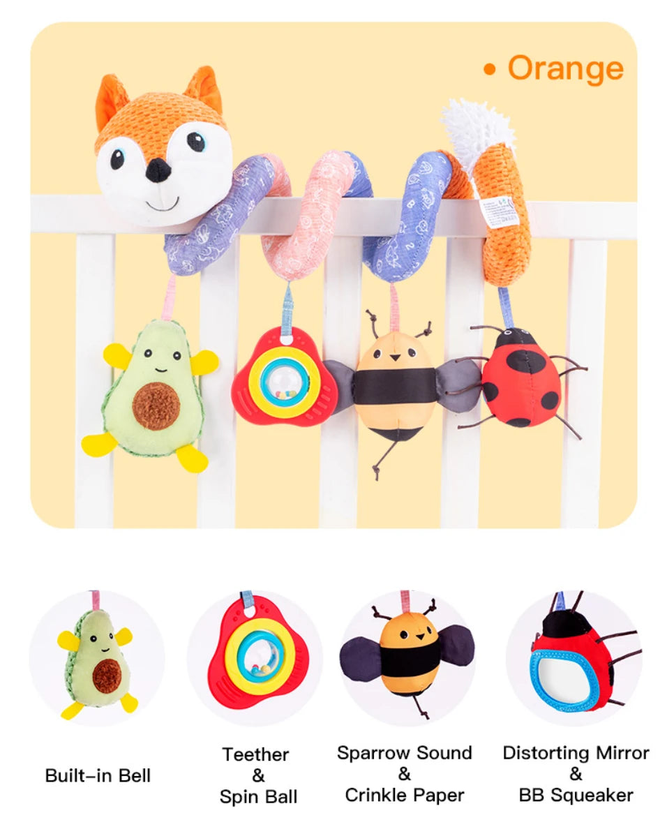Fox Animal Spiral Stroller Carseat Hanging Rattles Kid Baby Crib Cot Pram Toys for Infants 0-6 Months