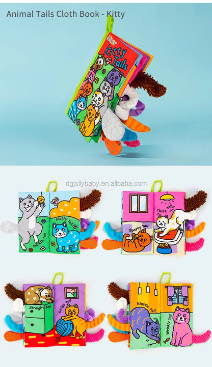 Jollybaby Custom 3D Animal Tail Soft Cotton Cloth Learning Book Cloths Made Baby Sensory Crinkle Cloth Book Set Educational Toy