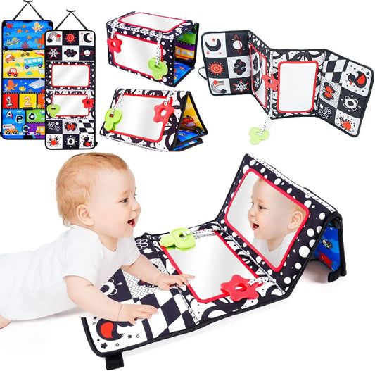 Fox Animal Black and White High Contrast Baby Toy with Teethers Tummy Time Floor Mirror for Infant Toddler
