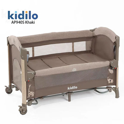 Kidilo Luxury 3-in-1 Convertible Bedside Crib Bed Newborn-Friendly Foldable Travel Play Baby Bed Mosquito Net for Bedroom AP940S
