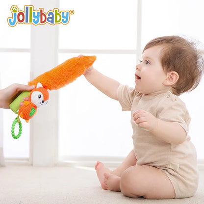 JOLLYBABY Infant Hand Grip Toys Early Development Baby Rattles with Long Animal Tails Soft Sound Handbells