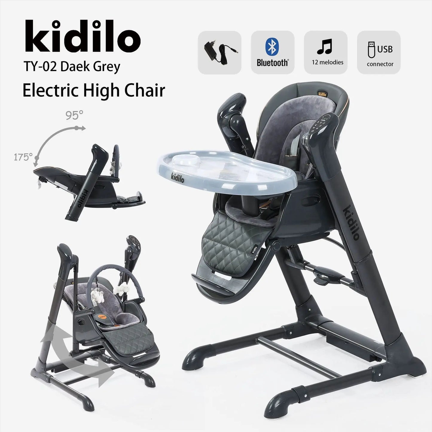 Kidilo 6-36 Months 3 in 1 Foldable Baby High Chair, Non-Toxic Feeding Chair for Home & Small-Space Toddler & Baby Dining TY02
