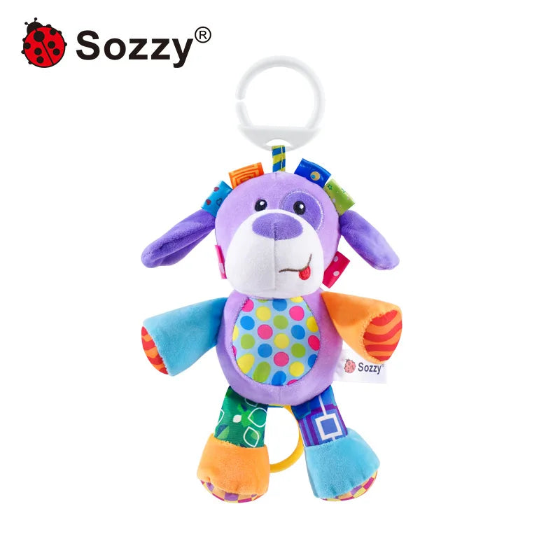 Custom Animal Soft Plush Stuffed Doll Hanging Musical Rattle Toys Baby Pulling Plushies Musical Toy for Newborn