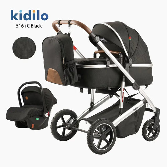 0-3 Years 3 in 1 Kidilo Baby Stroller with Car Seat, Non-Toxic Durable Foldable Travel Stroller for Toddlers Family Trips 516+C