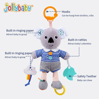 Custom logo Animal Koala Soft Plush Stuffed Toy Baby Hanging Crinkle Rattle Toys for Kids Crib Stroller