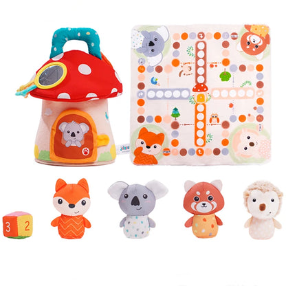 Custom Learning Play Set Gift Mushroom Carrier Home Tree House with Soft Plush Forest Animals Pretend Toy Set