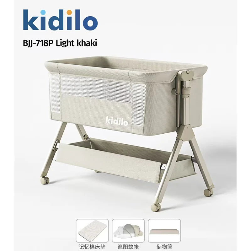 Newborn Foldable Portable Modern Kidilo Luxury Baby Crib, Convertible 3 in 1 Bedside Crib with Mosquito Net for Nursery BJJ-718P
