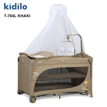 Newborn Foldable Portable Modern Kidilo Luxury Baby Crib, Convertible 3 in 1 Bedside Crib with Mosquito Net for Nursery T-704L