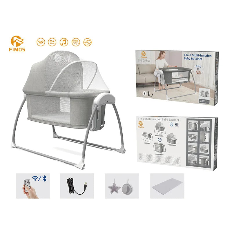 Newborn Foldable Portable Modern Kidilo Luxury Baby Crib, Convertible 3 in 1 Bedside Crib with Mosquito Net for Nursery SG219