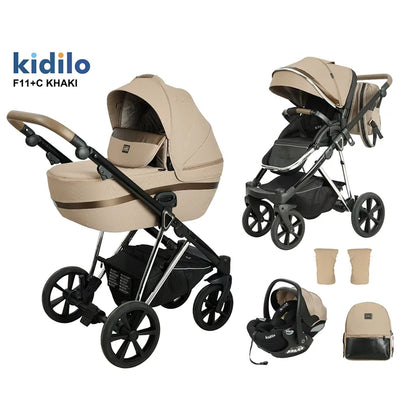 0-3 Years 3 in 1 Kidilo Baby Stroller with Car Seat, Non-Toxic Durable Foldable Travel Stroller for Toddlers Family Trips F11+C