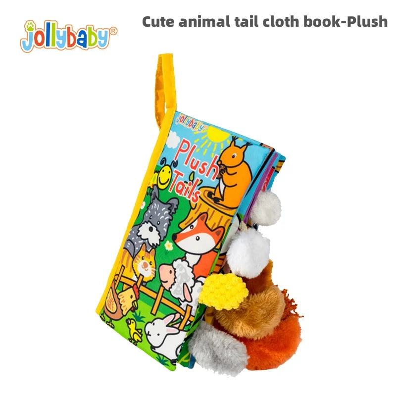 Jollybaby Hot Selling Washable Animal Soft Tails Early Sensory Educational Crinkle Paper Cloth Books Best Baby Toys