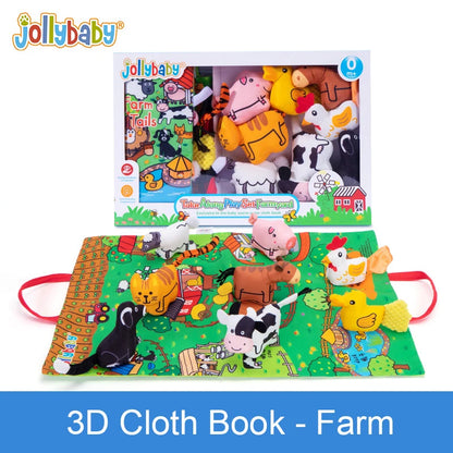 Jollybaby Soft Polyester Animal Dolls Play Mat Set Touch & Feel Soft Animal Tails Crinkling Squeaky Cloth Book for Kids