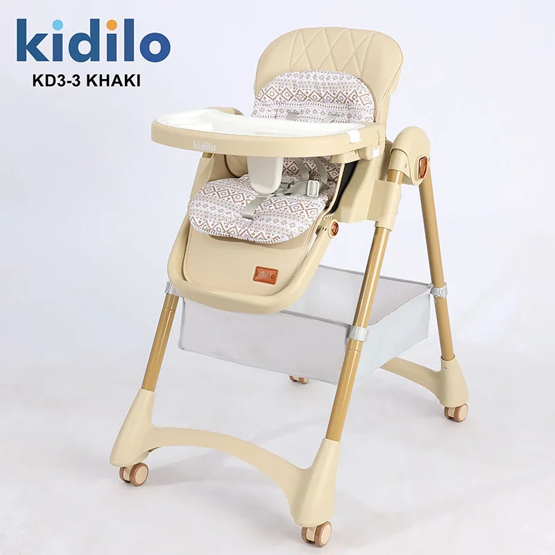 0-36 Months 3 in 1 Foldable Kidilo Baby High Chair, Non-Toxic Feeding Chair for Home & Small-Space Toddler & Baby Dining KD3-3