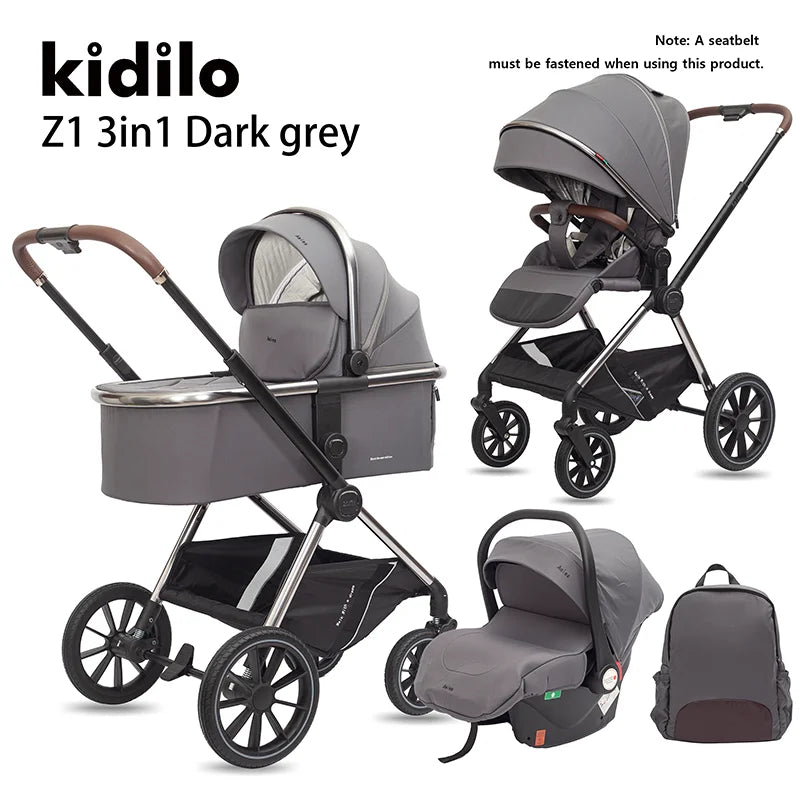 Kidilo 0-3 Years 3 in 1 Baby Stroller with Car Seat Non-Toxic Durable Foldable Travel Stroller for Toddlers Family Trips Z1 3IN1